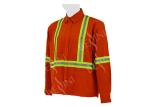 Men's 100%Cotton Twill Orange Work Shirt Long Sleeve Reflective Tape Chest