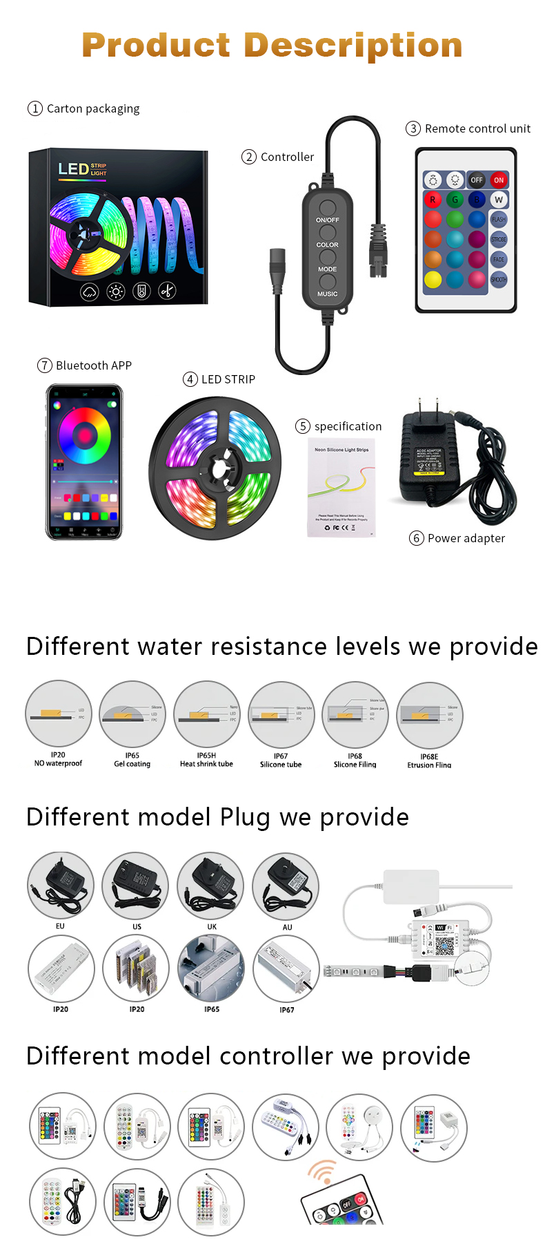 80 Ra 110 lm/w Smart Music LED Strip Light with Magic Color Changing and Bluetooth
