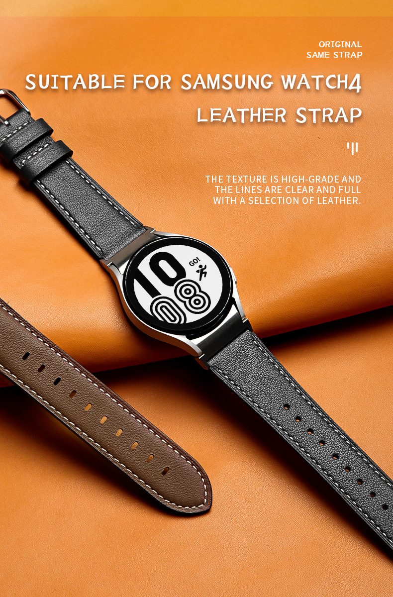 20mm Leather Watch Band for Samsung Galaxy Watch 4 Quick Release Genuine Leather Strap
