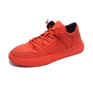 China Bright Red Lace Up Breathable Mens Leather Sneakers wholesale