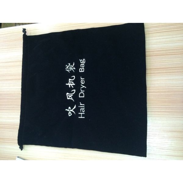 Big Black Velvet Drawstring Bag Recycled For Hair Dryer Lightweight To Carry