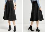 Black Wide Hem Ladies Dress Skirt Suede Skirt Calf Length With Belt