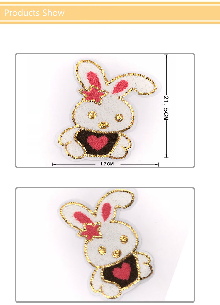 Caring Bunny Custom Chenille Patches / White Rabbit Patch 17*21.5CM Size