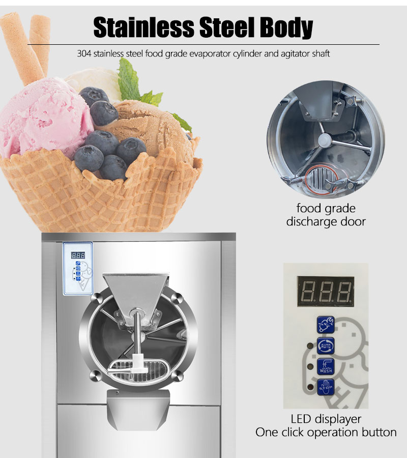Commercial Ice Cream Making Machine 38-40L/H Capacity R22/R410A/R404A Refrigerant English Operating Language