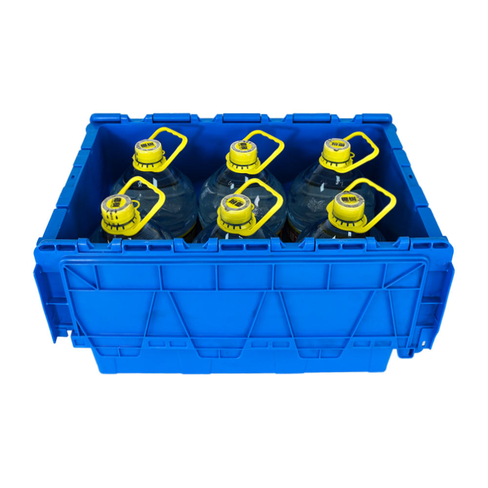 Customized Color Attached Lid Crate Plastic Moving Crate Tote Box for Turnover Logistic
