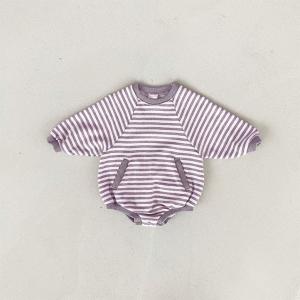 China Baby Double Pocket Striped French Terry Newborn Bubble Romper wholesale