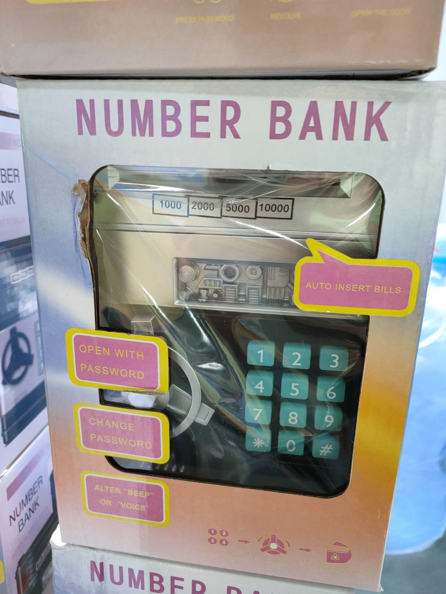 15x15x20cm Password Lock Piggy Bank ABS material golden blue color