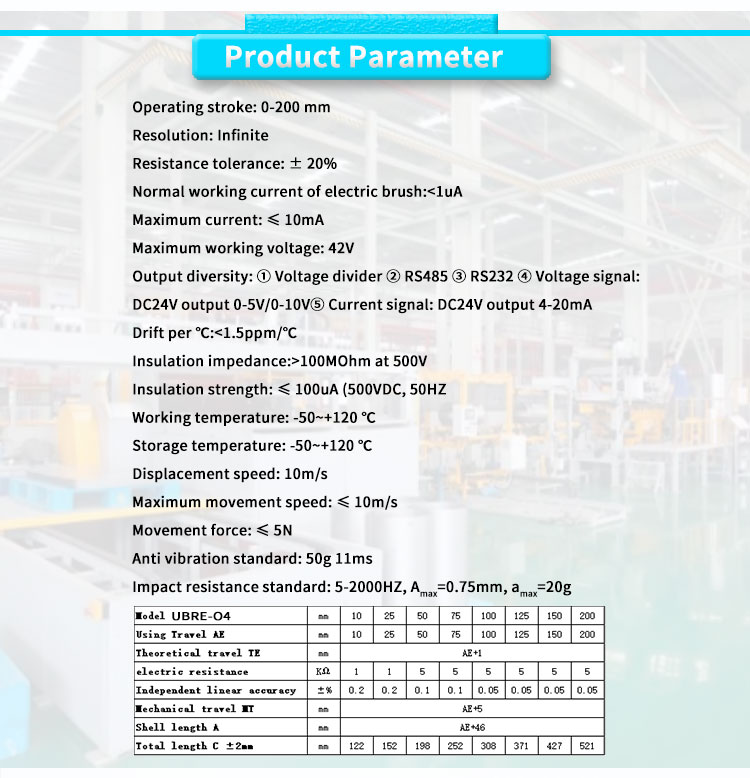 Accurate -50-120C UBRE-O4Y LVDT Linear Displacement Sensor for Automobile Automation
