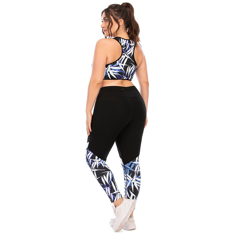 Plus Size Yoga 2 Pcs Sets Shockproof Non See Through Sports Bra And Leggings Set
