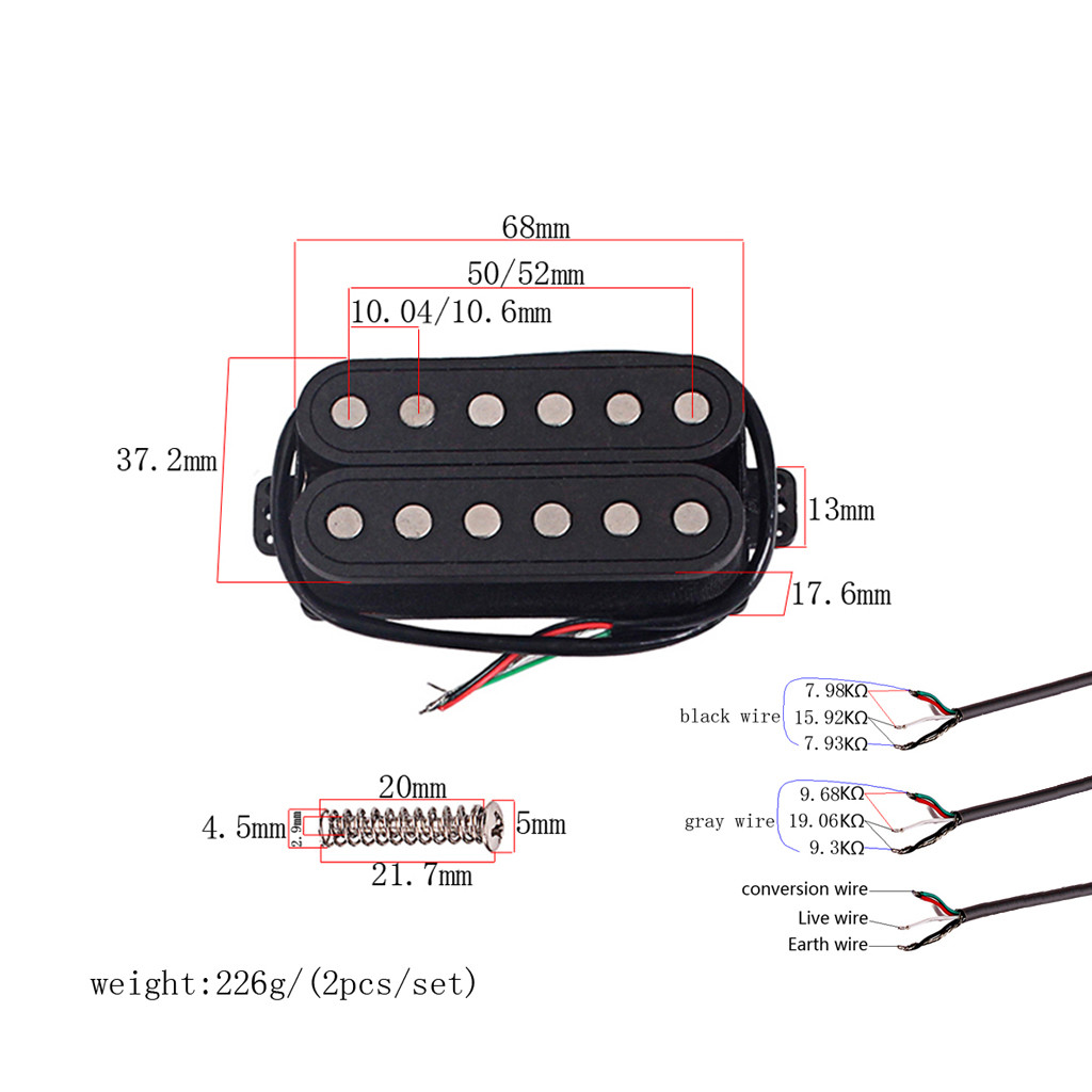 Alnico 5 Carbon Fiber Dual Coil Guitar Pickups For Electric Guitar Four Conductor Wired