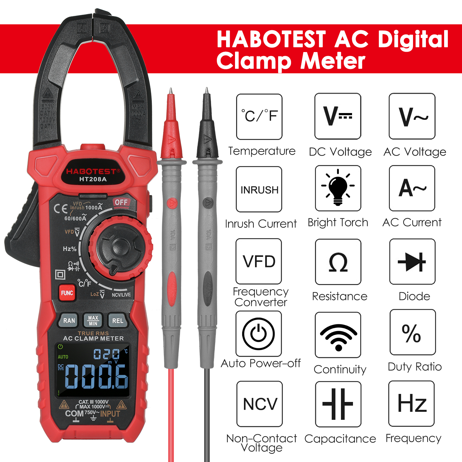 1000V DC AC Clamp Meter , 1000A Current Clamp Meters
