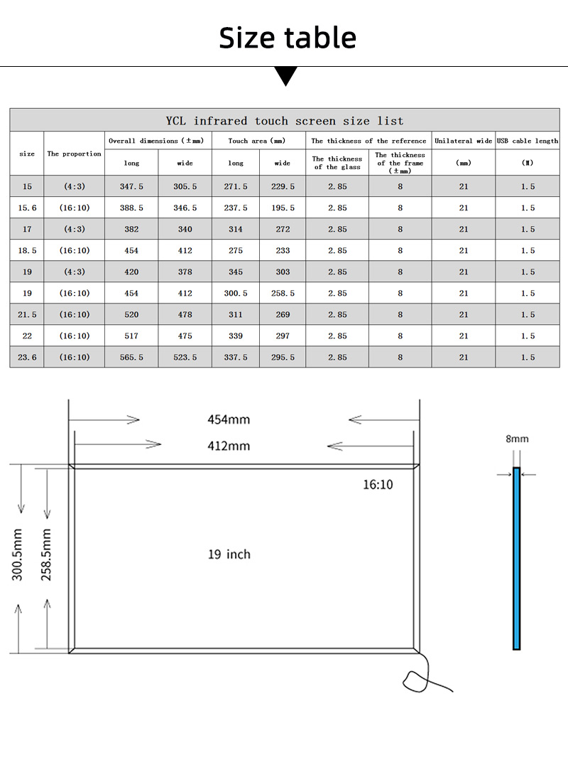 19 Inch Infrared Touch Screen Frame 16:10 Ratio 10 Points For PC