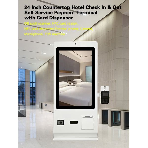 24 Inch Card Dispenser Machine NFC Card Dispenser Hotel Self Check in Kiosk with Card Dispenser QR Code Scanner