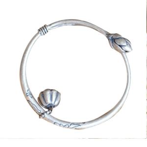 China Sterling Silver Bangle Cuff Bracelet Engraved Water Lily Flower Vintage Jewelry(053128W) wholesale