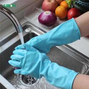 China Cotton Flocklined Latex Household Rubber Gloves Durable Excellent Strength wholesale