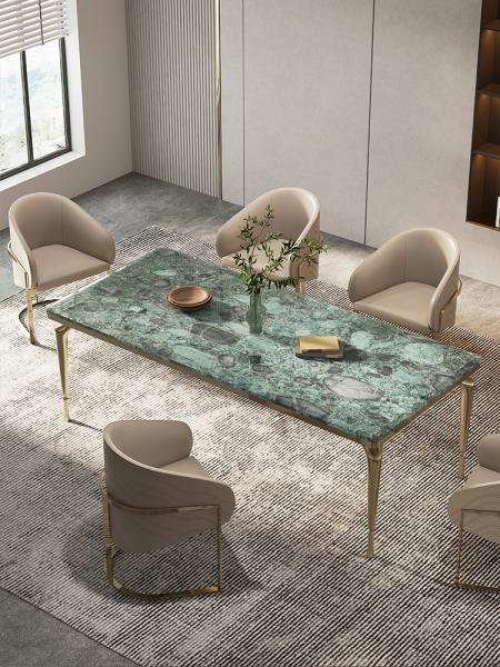 Italian Hotel Restaurant Furniture Rectangular Natural Marble Stainless Steel