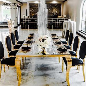 China Luxury Hotel Wedding Table And Chairs Stainless Steel Leg With Morrored Top wholesale