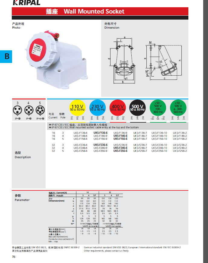 Female Male 5 Pin 16A IP67 Industrial Power Socket