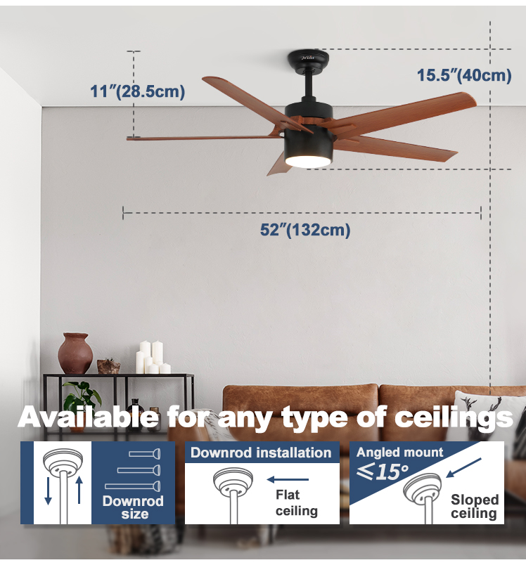 10-Year Motor 52-Inch 5-Blade LED Ceiling Fan with 3 Color Lighting and ABS Blades