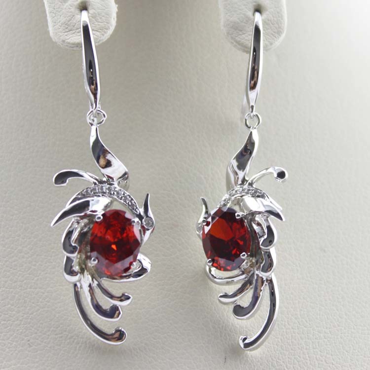 18k Rose Gold Plated 925 Silver Garnet Cubic Zircon Dangle Earrings(SE10015)