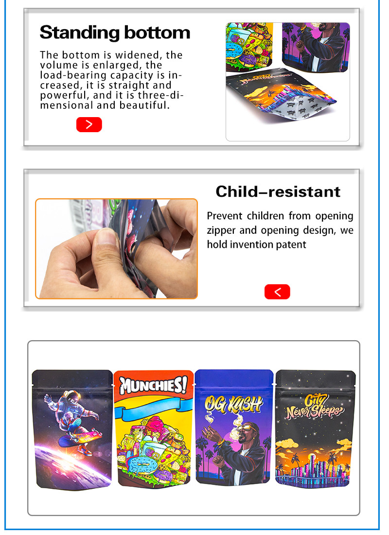 Child Resistant Zip Lock Bags Polyester Weed Bag Child Resistant Medication Bags Stand Up Pouches