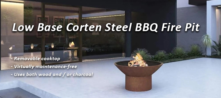 Large Size 3mm Thick Fire Grill Corten Steel Outdoor Cooking BBQ With Circle Plancha