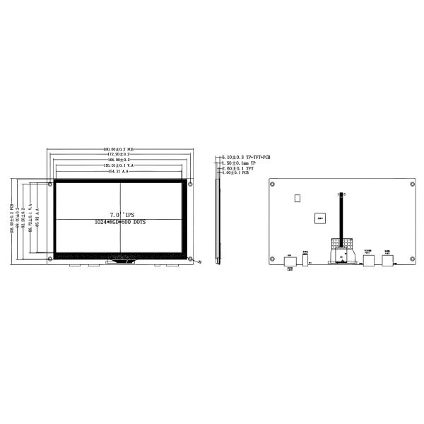 5V 300cd/M2 HDMI TFT LCD Display 7 Inch 1024x600 Capacitive Touch Screen