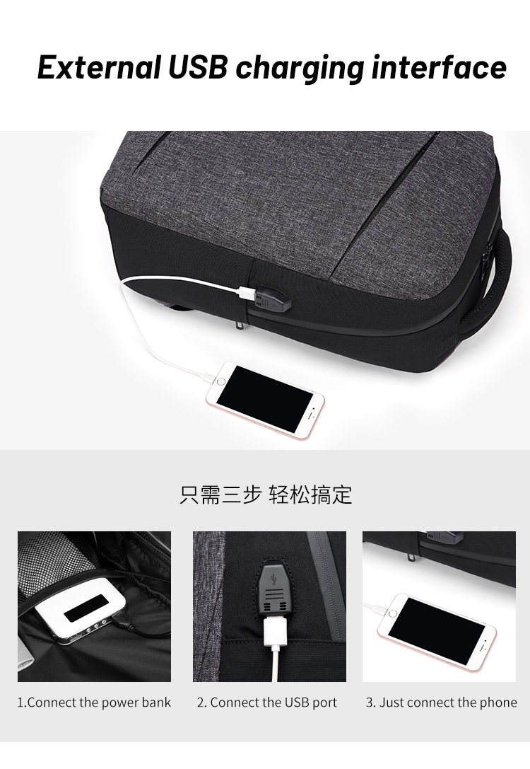 15.6 Inch USB Charge 19L Anti Theft Waterproof Men Backpack 0.7kg
