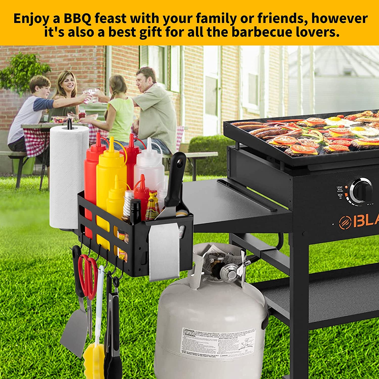 BBQ Accessories Storage Box with Magnetic Tool Holder Paper Towel Holder for 28"/36" Griddles
