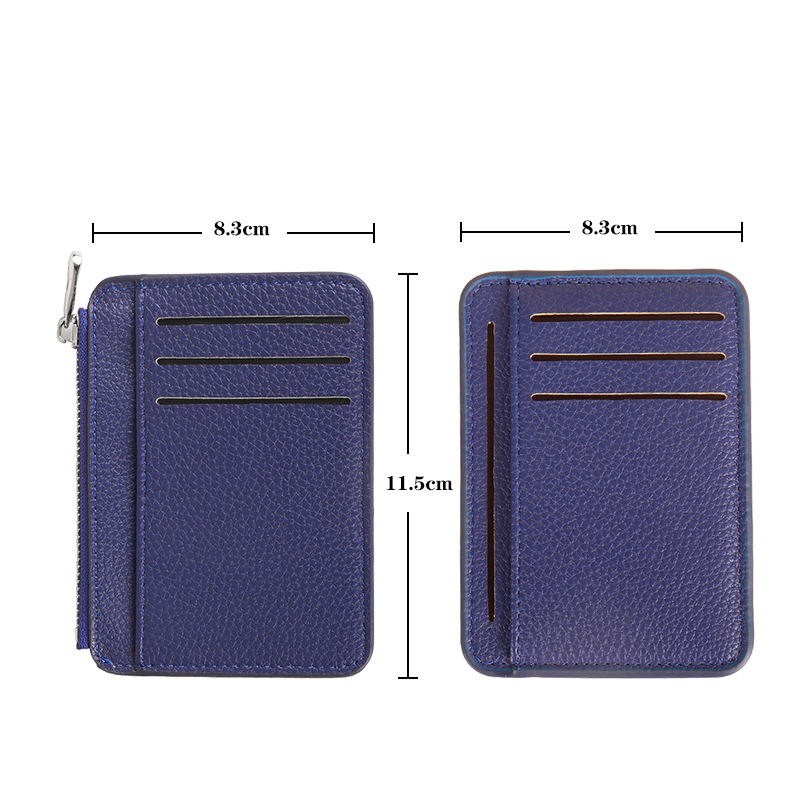 Customize ID Card Holder Wallet Leather with Zipper and 4 Slots Pocket Solid Color