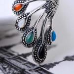 Vintage Open Adjustable Thai 925 Silver Multicoloured Gemstone Marcasite Ring