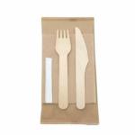 160 Mm Biodegradable Wooden Fork Spoon Napkin Toothpick With Wrapped Paper
