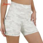 Women High Waist Tie Dye Camo Print Shorts With Side Pocket Workout Yoga Shorts