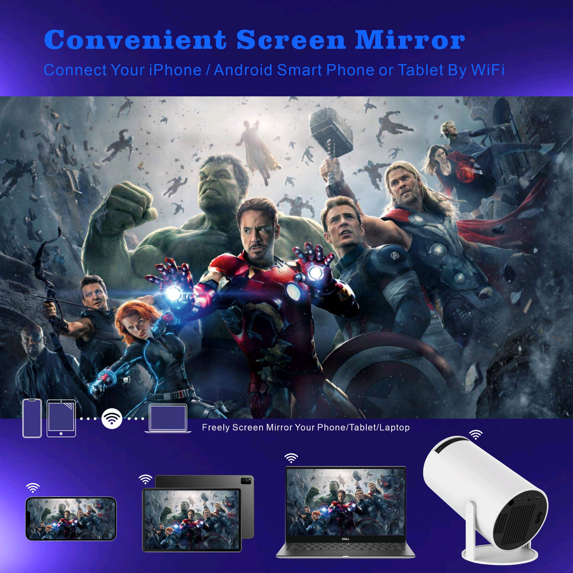 120 ANSI Lumens HD Mini LED Projector with WIFI AW869A Dual Band WiFi6