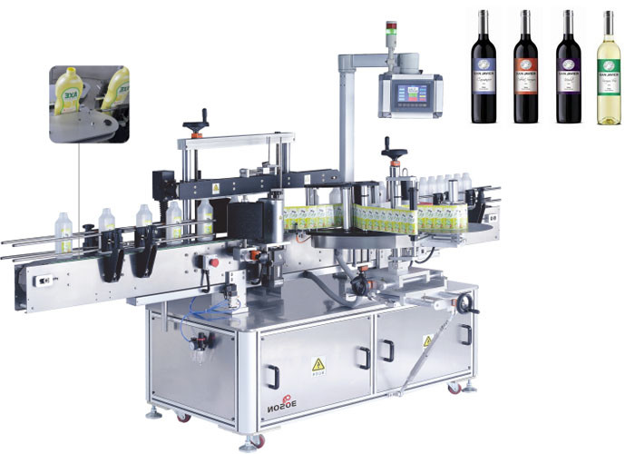 CE Glass Bottle Labeling Machine , Sticker Front And Back Labelling Machines For Round Glass Bottles