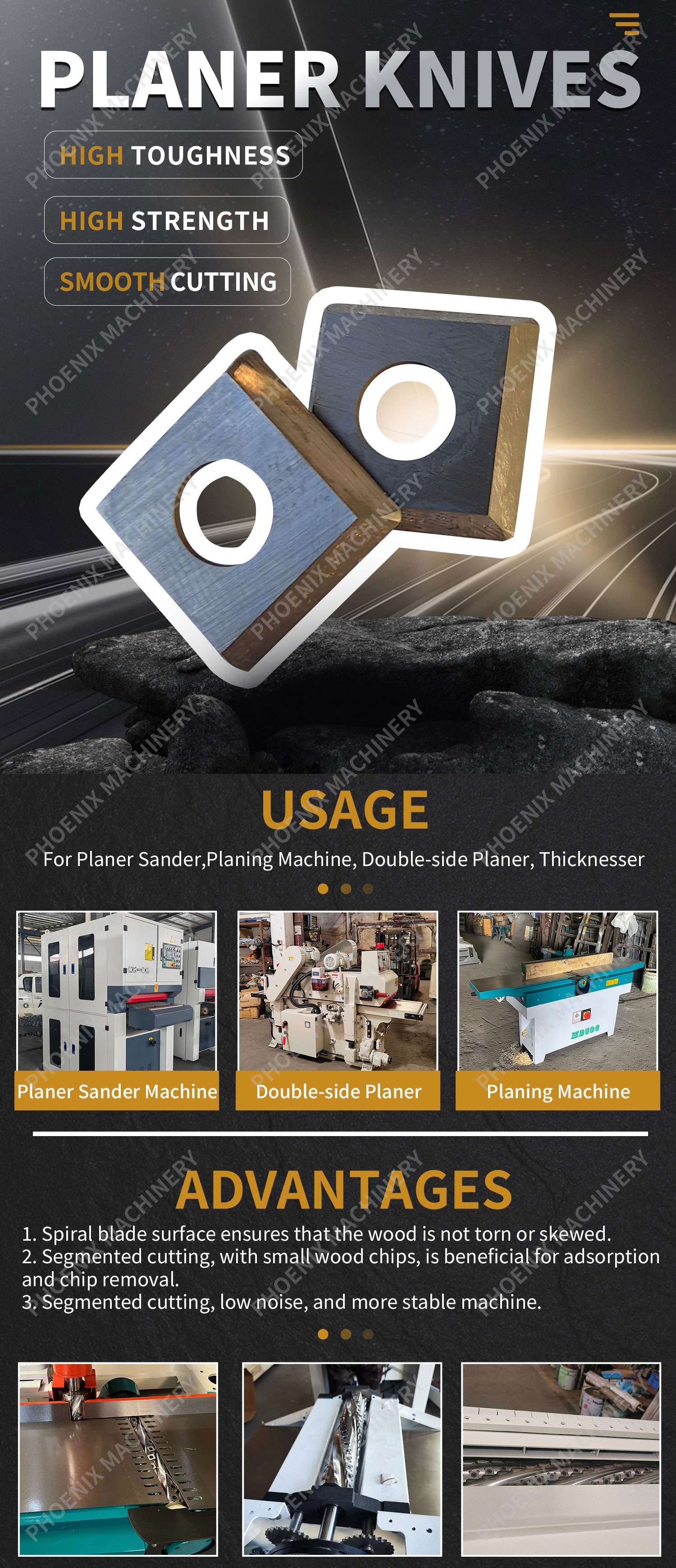Surface Mirror Finish 15*15*2.5 Square Planer Knives for Professional Carpentry Work
