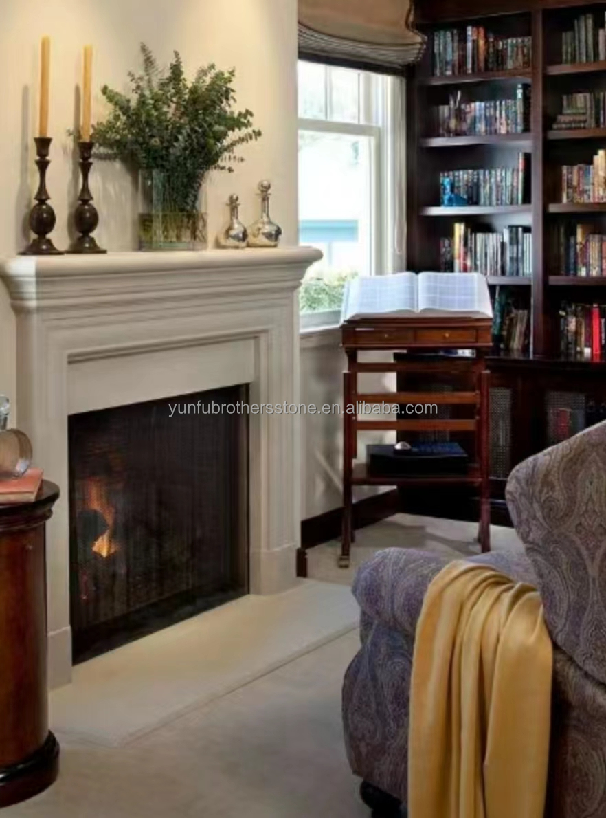 Modern Indoor Cream White Stone Fireplace Surround Polished Fireplace For Table Villa