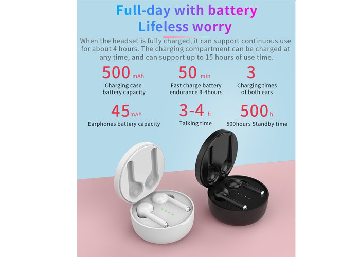 Black / White Wireless Noise Cancelling Earbuds With Round Packing Box
