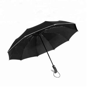 China Black Safety Reflection Automatic Rain Umbrella Windproof Logo Printing wholesale