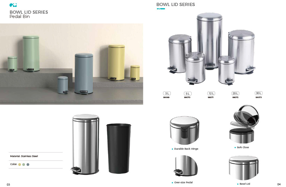 Basic 3L 5L 12L 20L 30L Stainless Steel Round Pedal Bin with Soft Close Inner Bucket
