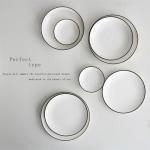 Farmhouse Black Rim 16 Piece Porcelain Dinnerware Set For Caterers Canteens