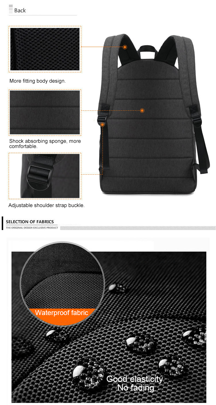 Zipper Closure Student School Backpack 24L Waterproof Laptop Rucksack