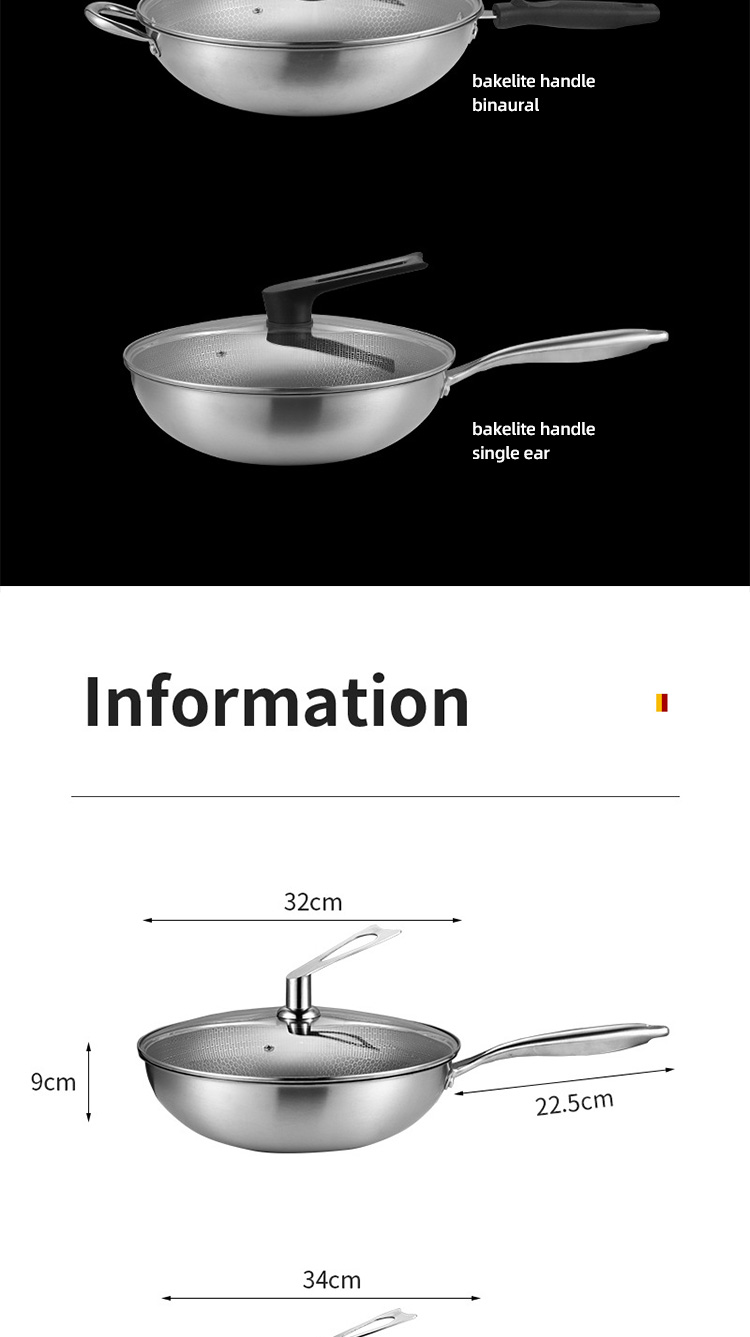 Direct Selling Kitchen 32cm 34cm Stainless Steel Honeycomb Fry Pan Non-stick Frying Pan