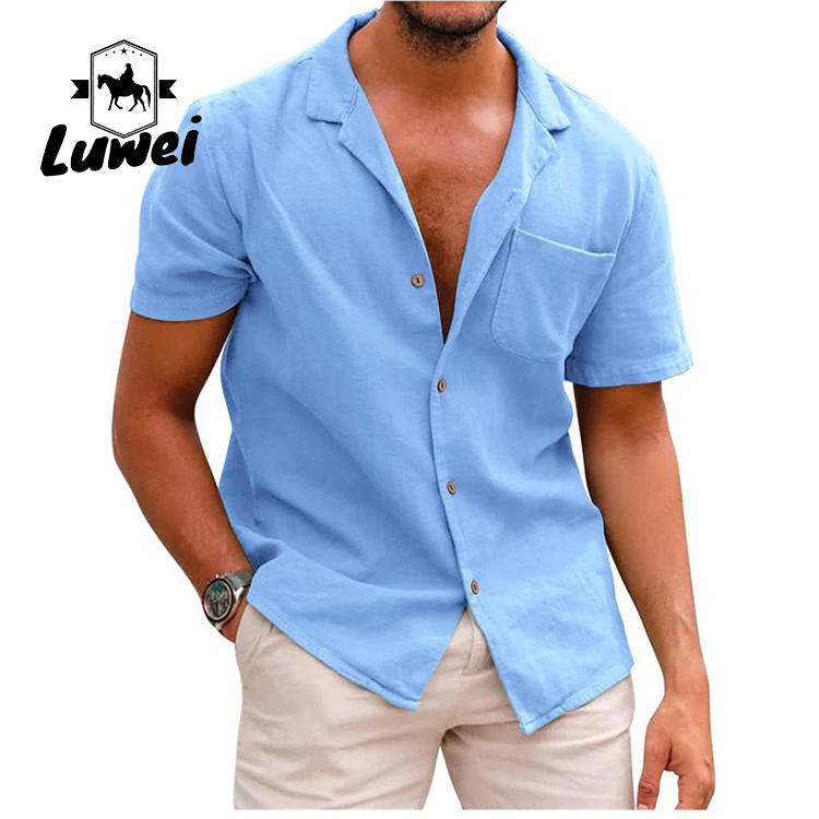 Button Collar Men Casual Shirts Single Breasted Retro Slim Full Plus Size