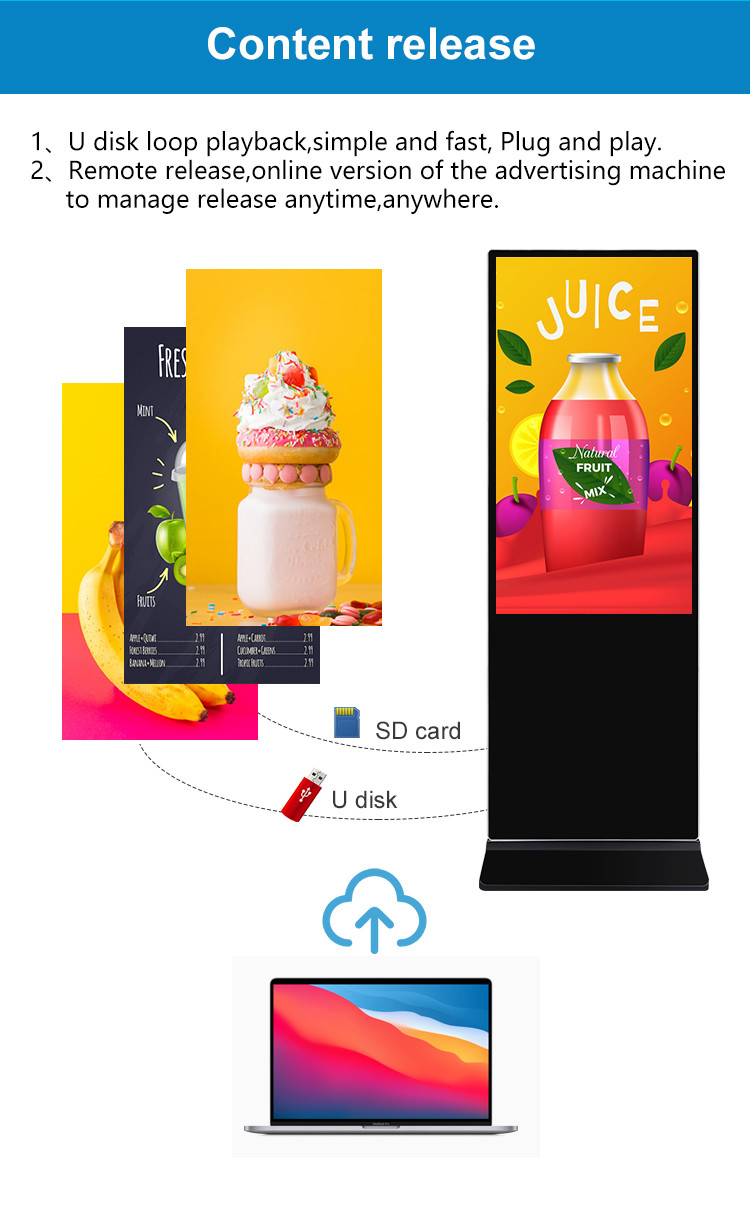 55 Inch Floor Stand Android Touch Screen Displays Advertising Players Ultra Thin Lcd Digital Signage