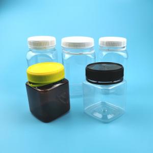 China Amber Bottle Square Child Proof 400ml Plastic Candy Jars wholesale