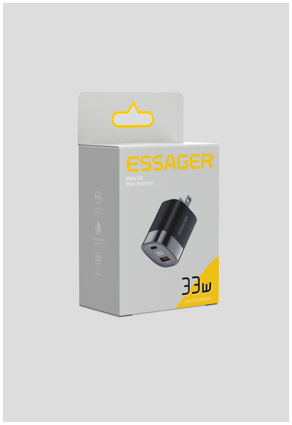 Square Brick Type C Small Travel Fast Cellphone Charger 33w 5A With GaN US Plug USB Port