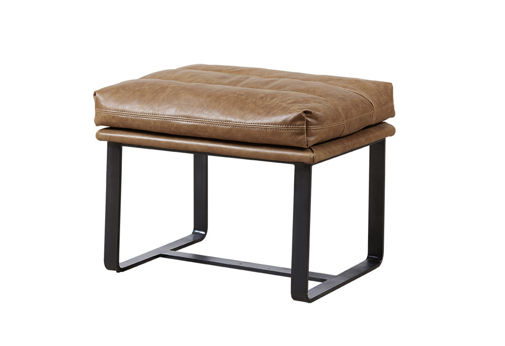 Light Brown Leather Upholstered Chair , Modern Leisure Chair Thick Steel Frame