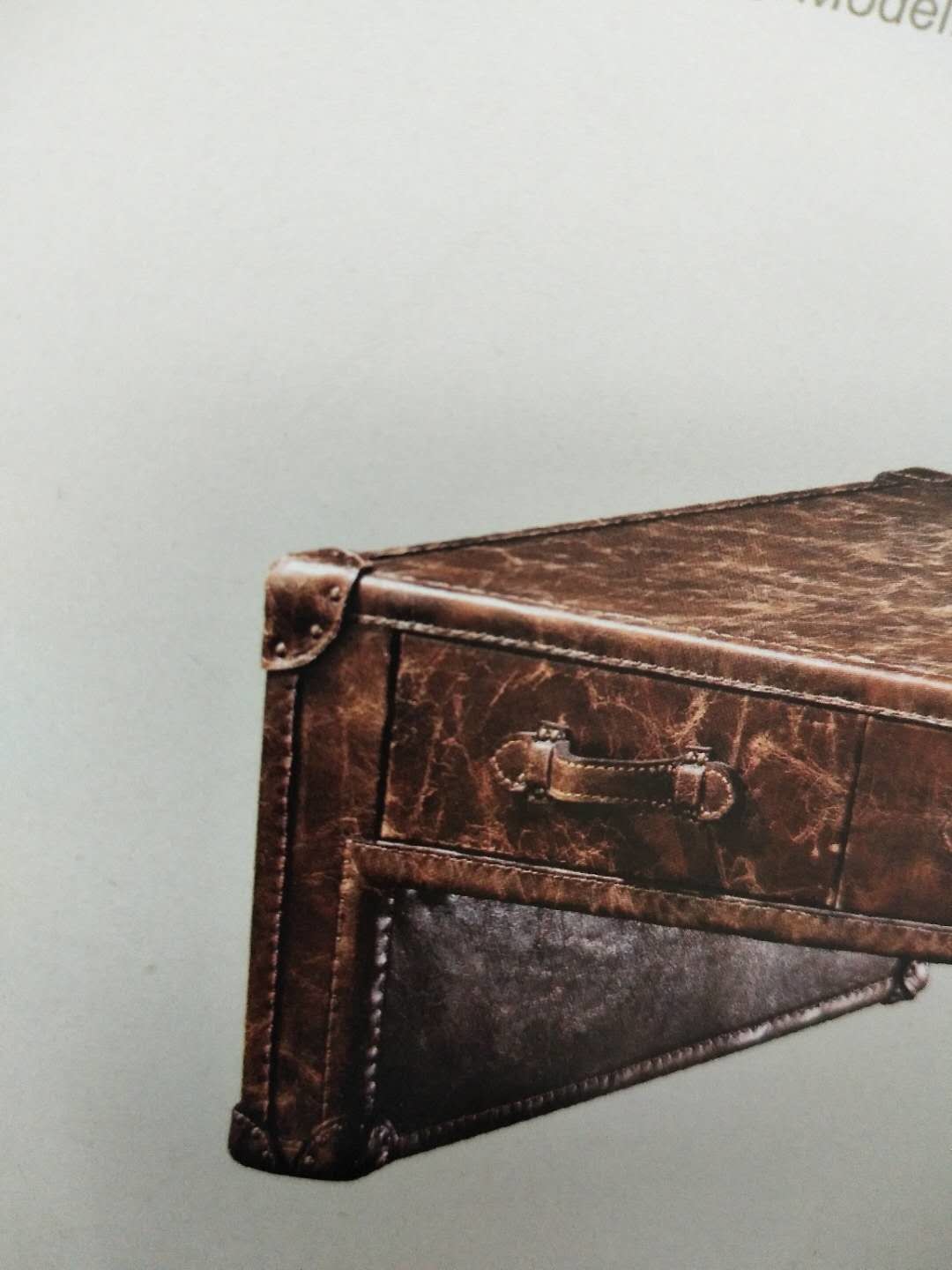 Office Vintage Style Side Coffee Table Full Genuine Leather 1.5M Length 0.595CBM Volume