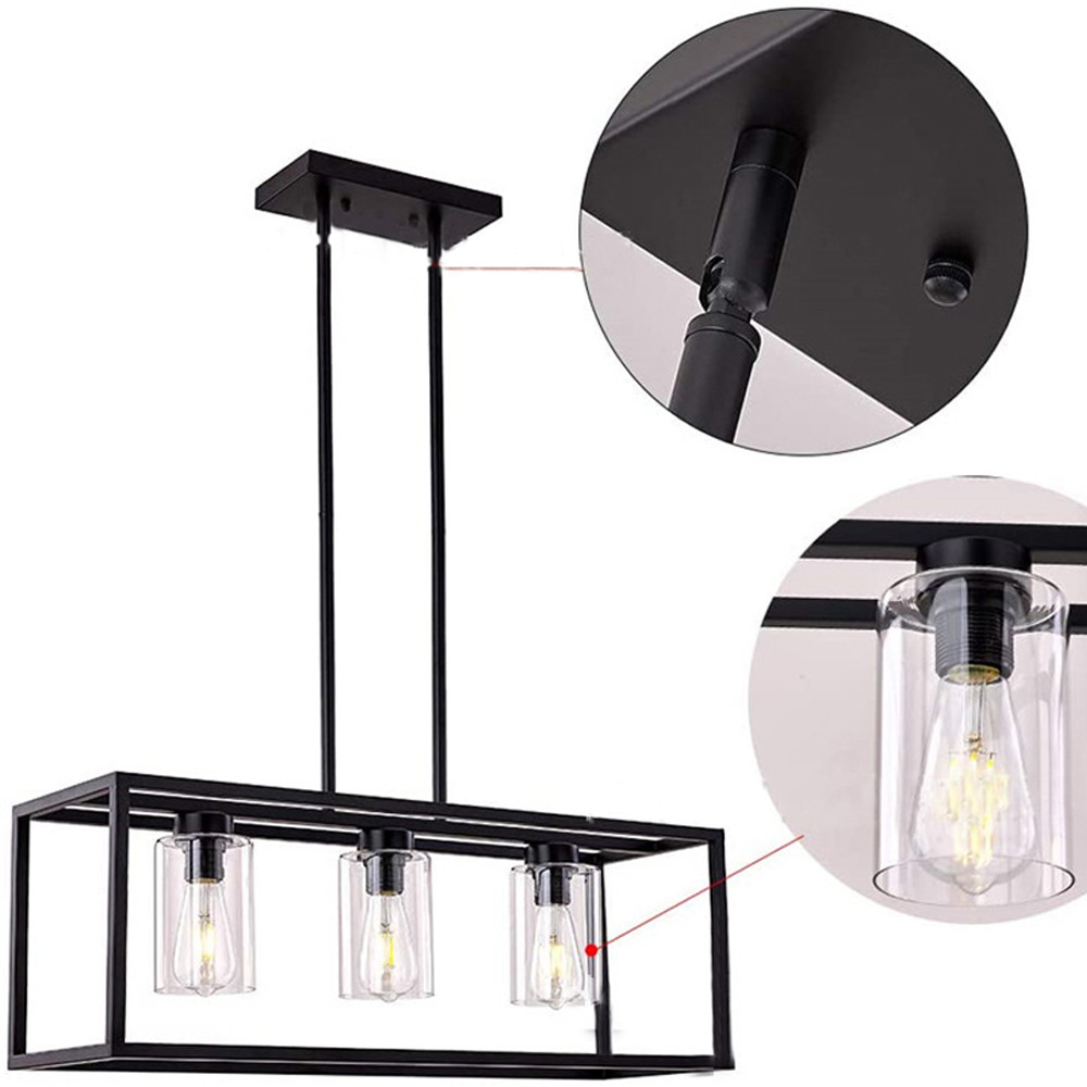 American rectangular wrought iron chandelier dining room kitchen bar glass lighting(WH-CI-160)